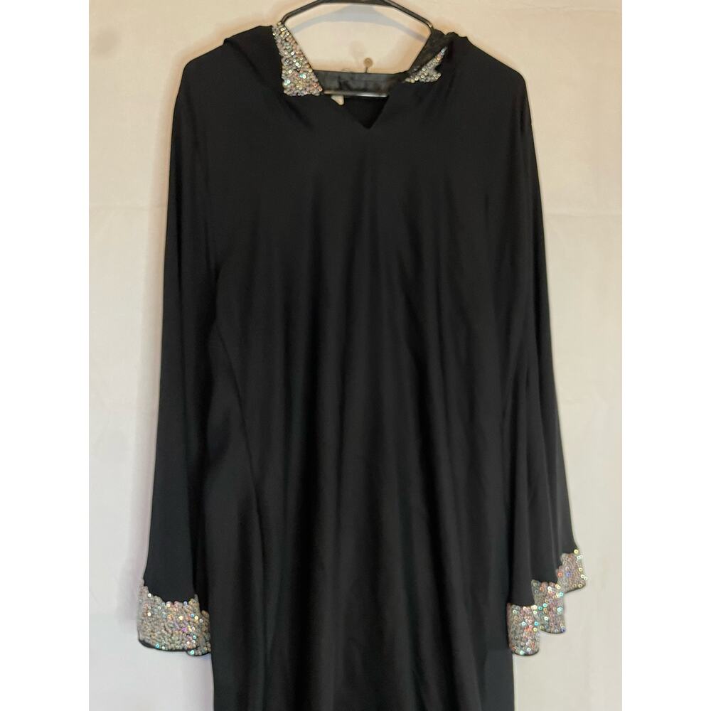 Abaya Women's Black Hooded GUC Dress Palestinian Bling Embellished XS/S